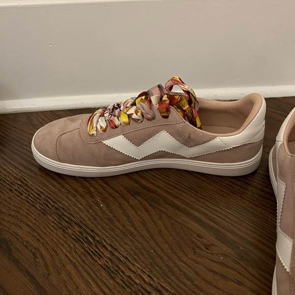 Pink Stuart Weitzman Suede Sneakers With Silk Laces - Picture 4 of 5